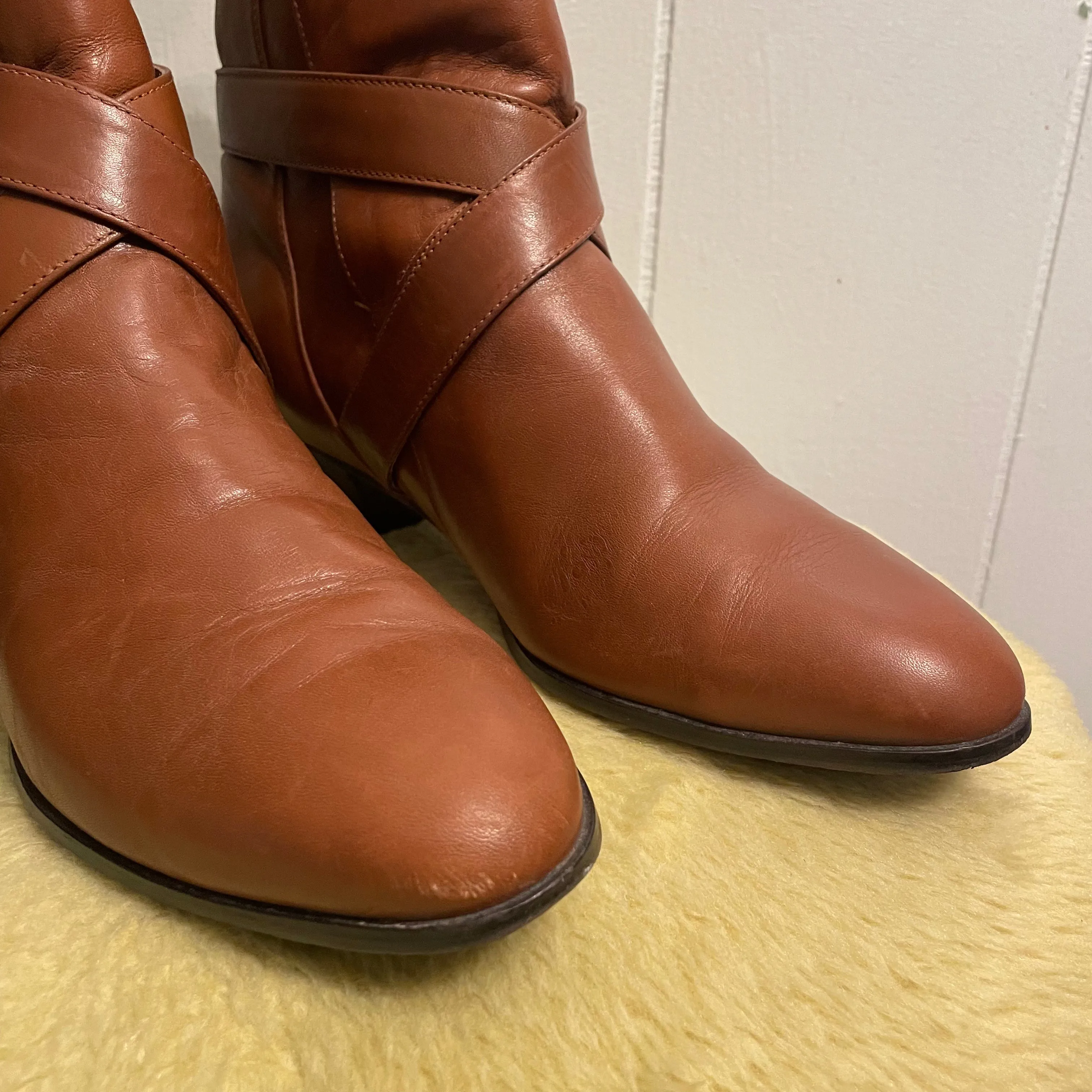 Vintage Selby brown leather buckle boots size 8 (HT23117)