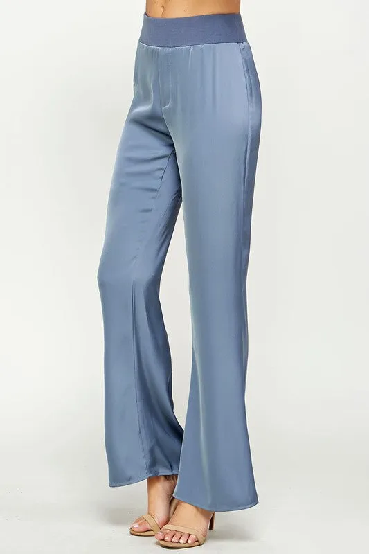 Waist Band Satin Pants (Gray Blue or Magenta)