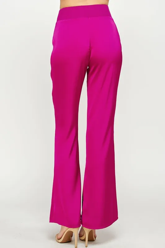 Waist Band Satin Pants (Gray Blue or Magenta)