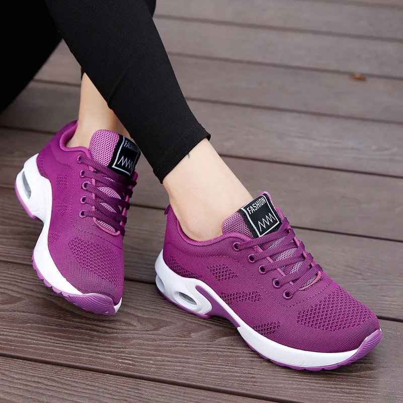 Walking air cushion platform sneakers women shoes lace-up mesh breathable anti-skid casual shoes woman sneakers