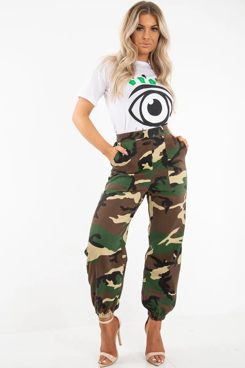 White Green Crew Neck Eye Print T-Shirt - Jemma