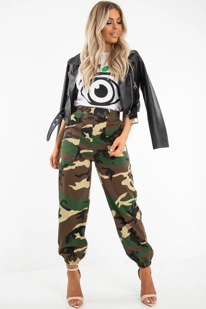 White Green Crew Neck Eye Print T-Shirt - Jemma