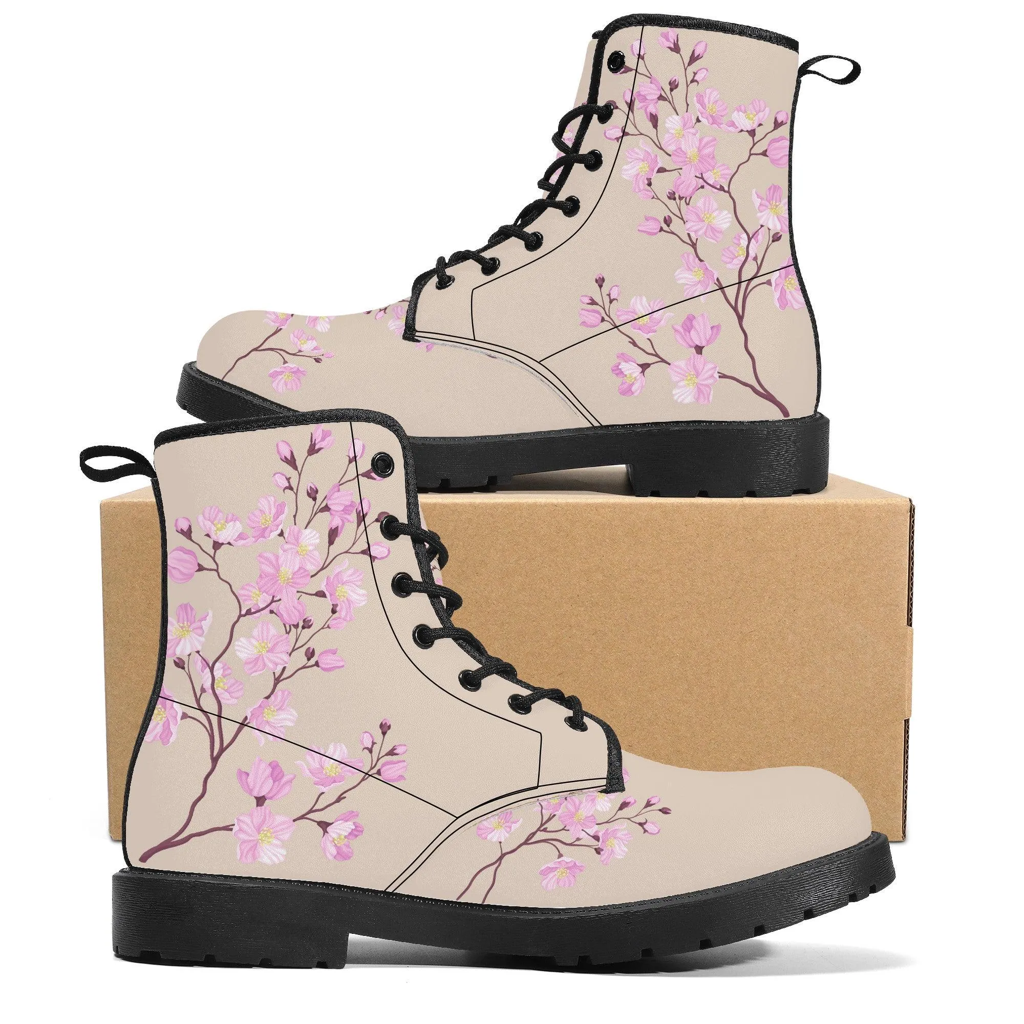White Tea Sakura Vegan Leather Boots