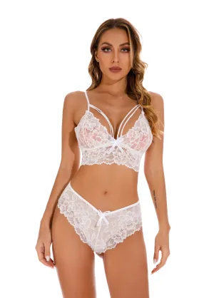 White Women's Elegantly Embroidered - Sleepwear Lingerie Bodysuits with G-String