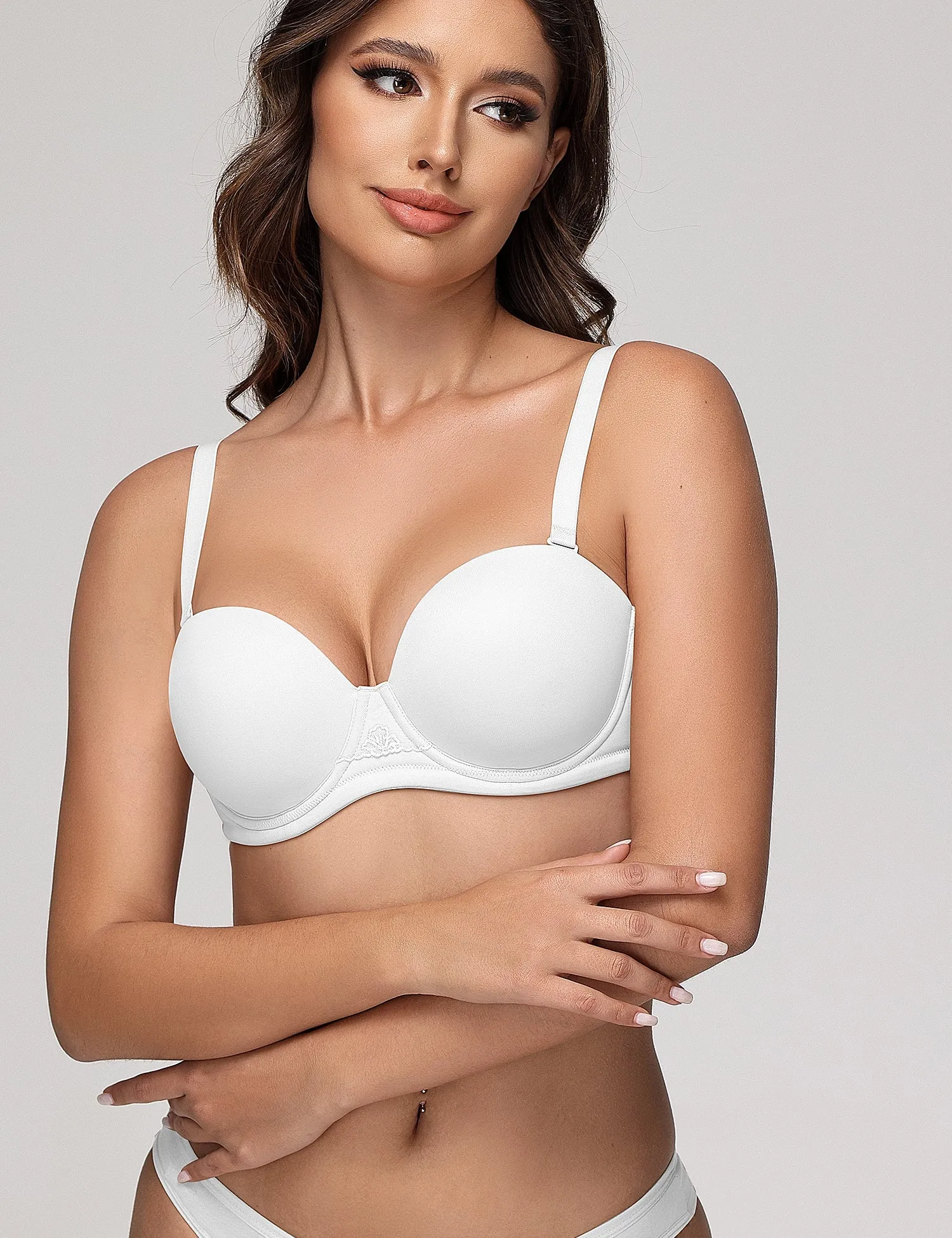 Wingslove Women's Strapless Full Figure Bra Underwire Multiway Contour Plus Size Bra White