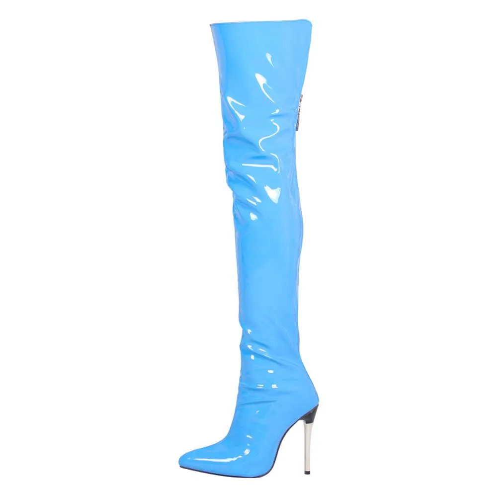 Women Back Zip Over Knee Boots Pointy Toe Stiletto High Heels Boots