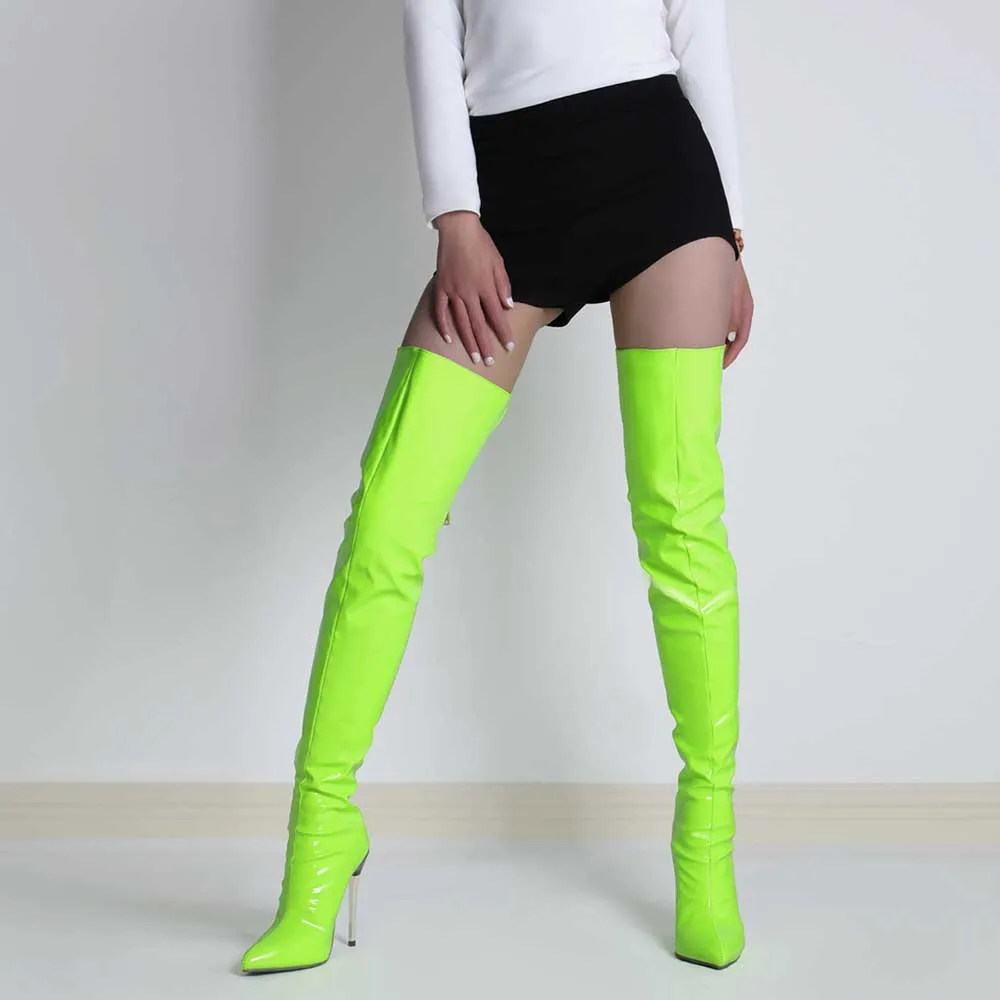 Women Back Zip Over Knee Boots Pointy Toe Stiletto High Heels Boots