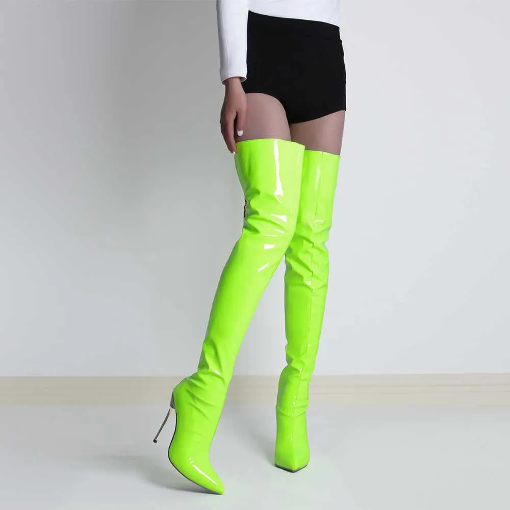 Women Back Zip Over Knee Boots Pointy Toe Stiletto High Heels Boots