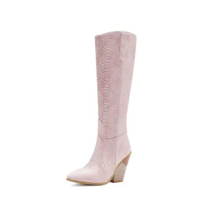 Women Knee High Boots Vintage Western Cowboy Boots Wedged-heel Knight Boots