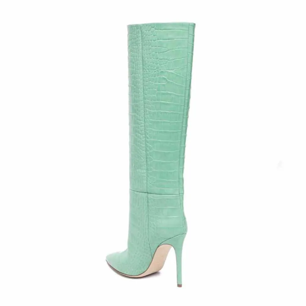Women pointed toe knee-high boots candy color heeled boot 15 colors