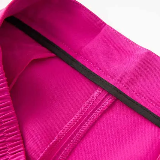 Women Shawl Collar Golden Buttons Blazer   Cropped Pants Trousers Pantsuit Suit Hot Pink