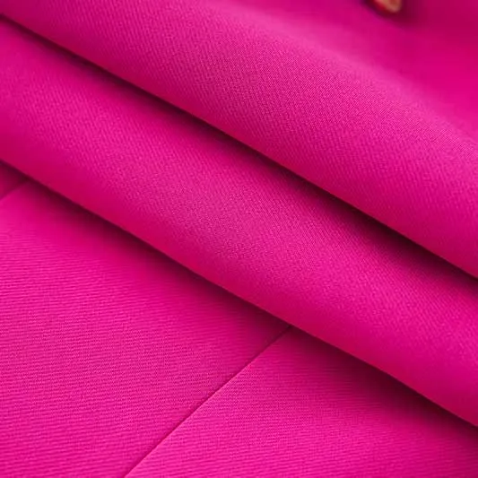 Women Shawl Collar Golden Buttons Blazer   Cropped Pants Trousers Pantsuit Suit Hot Pink