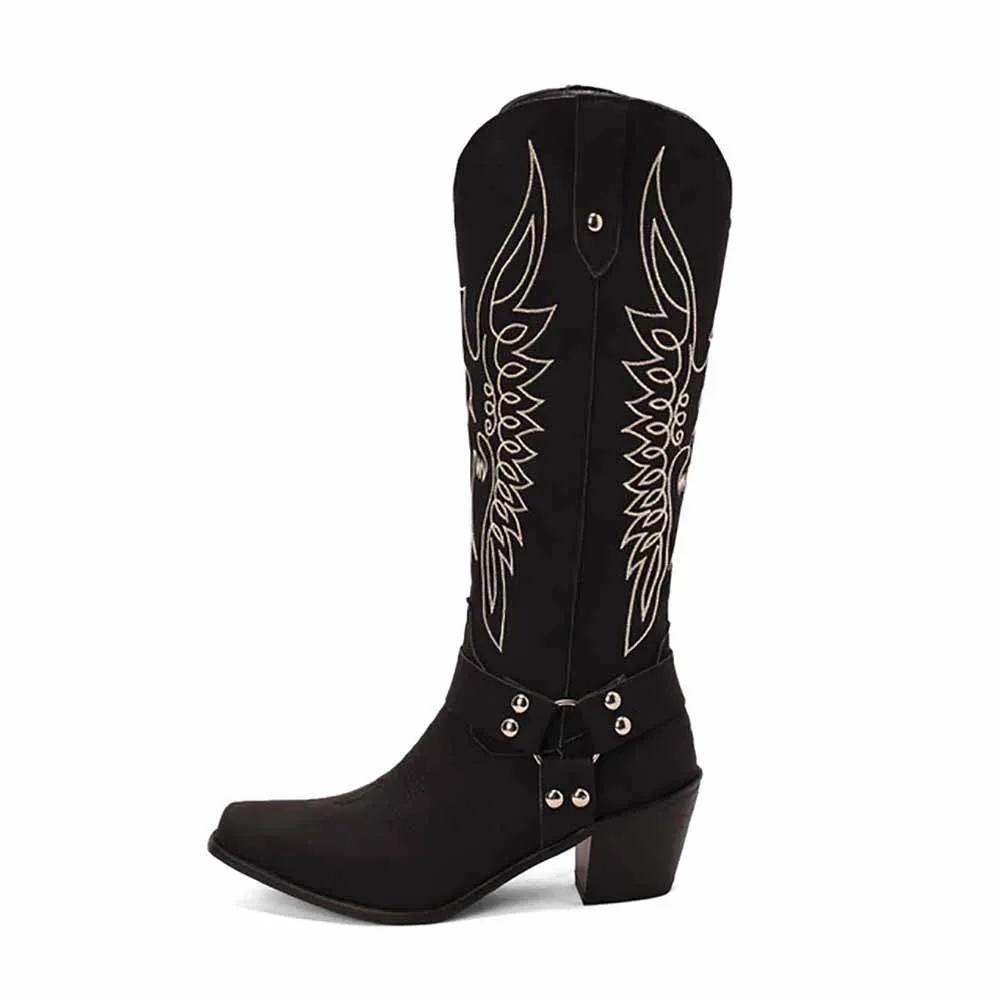 Women Strap Mid Calf Cowgirl Shoes Cowboy Boots