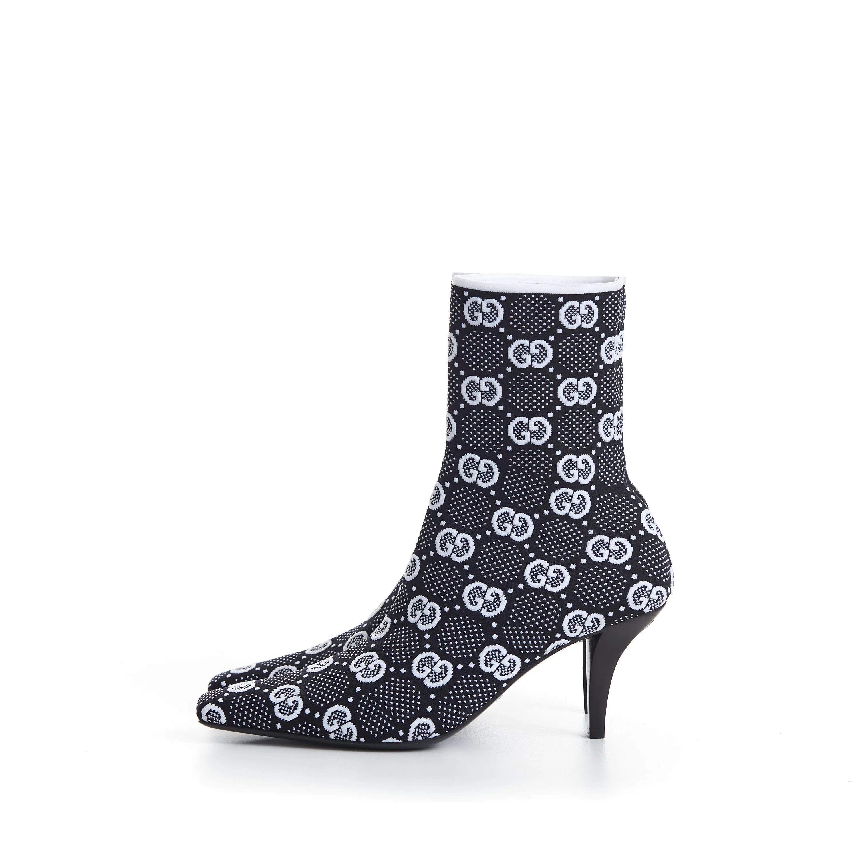 Women's Black GG Knit Ankle Boots - Pointed Toe - Metal G signature