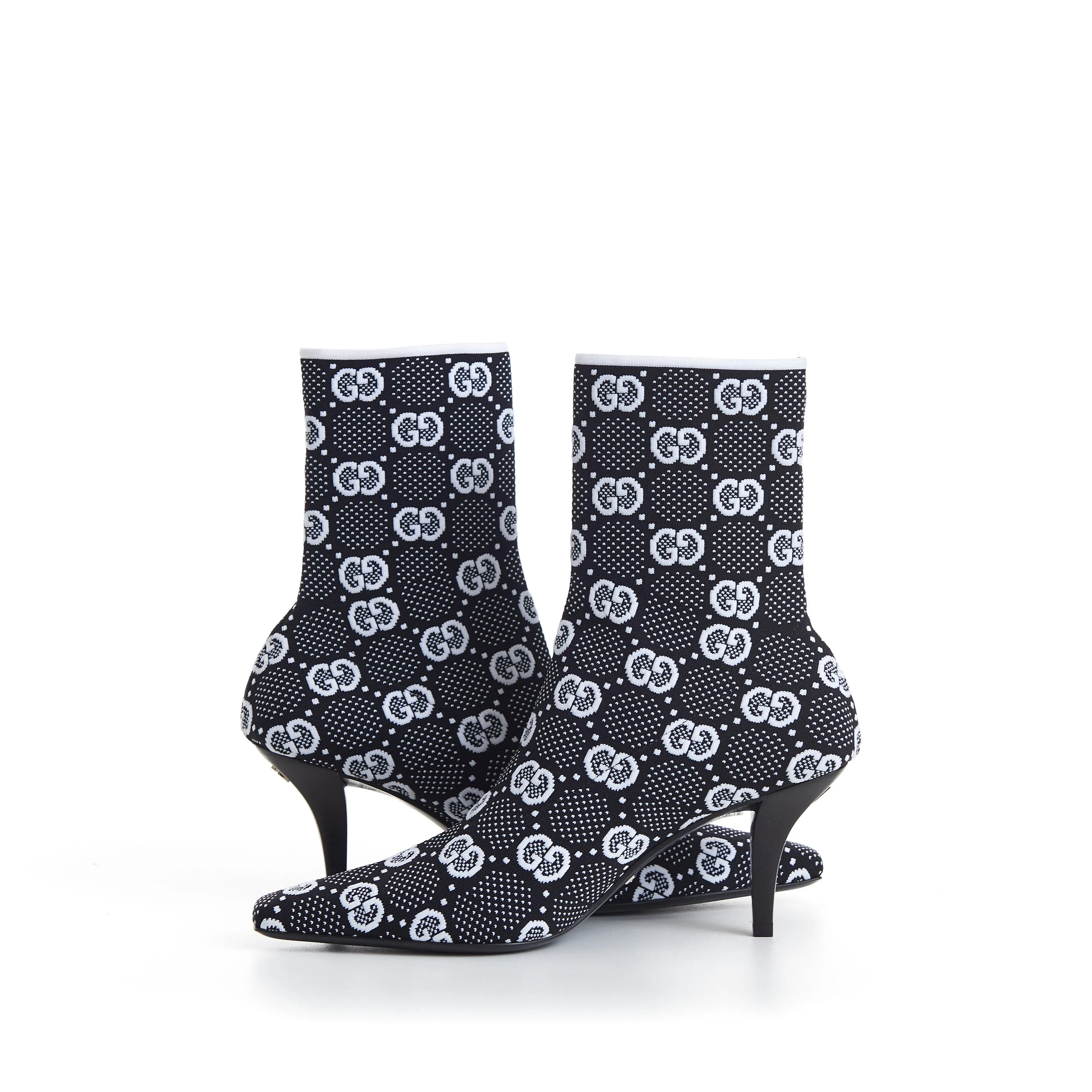 Women's Black GG Knit Ankle Boots - Pointed Toe - Metal G signature