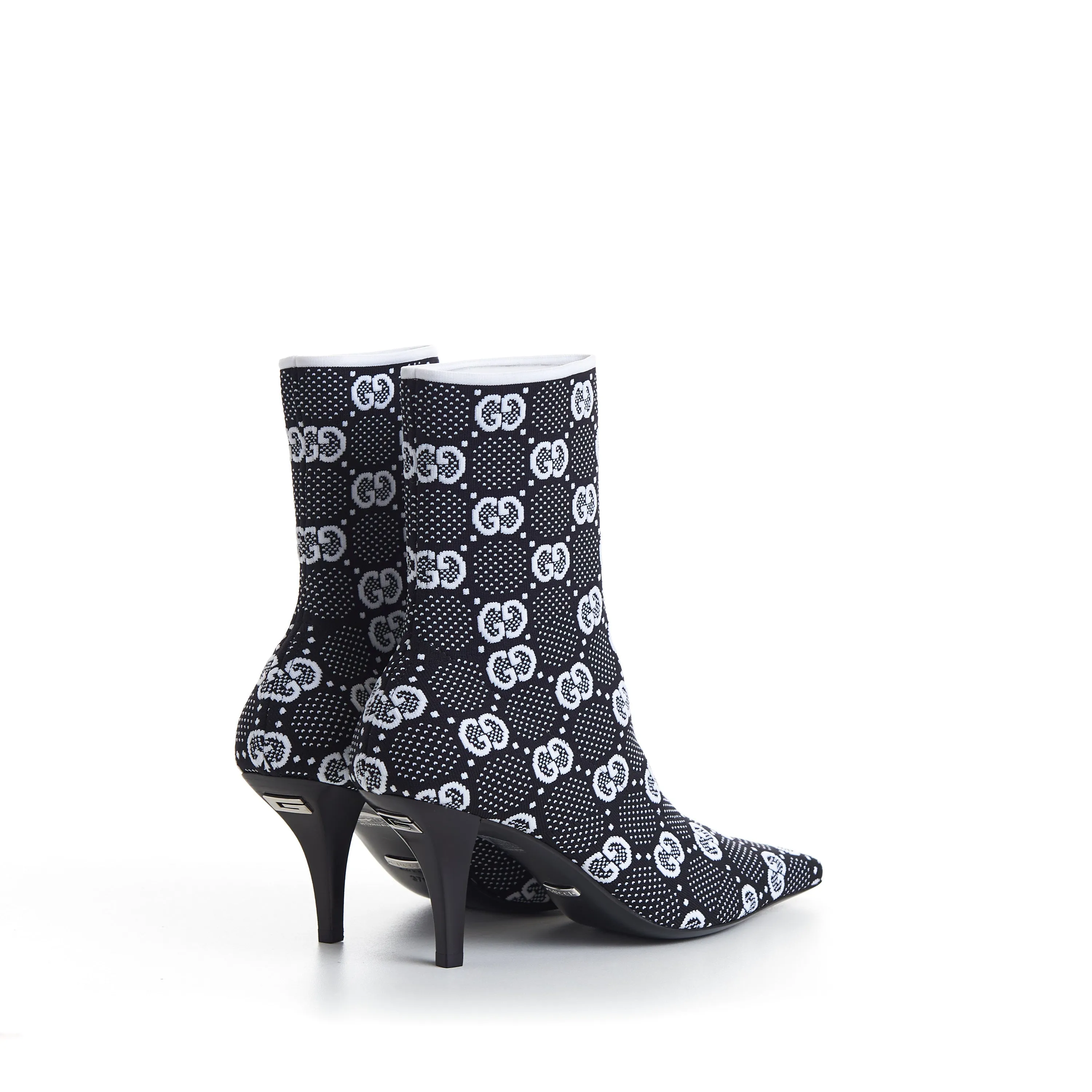 Women's Black GG Knit Ankle Boots - Pointed Toe - Metal G signature