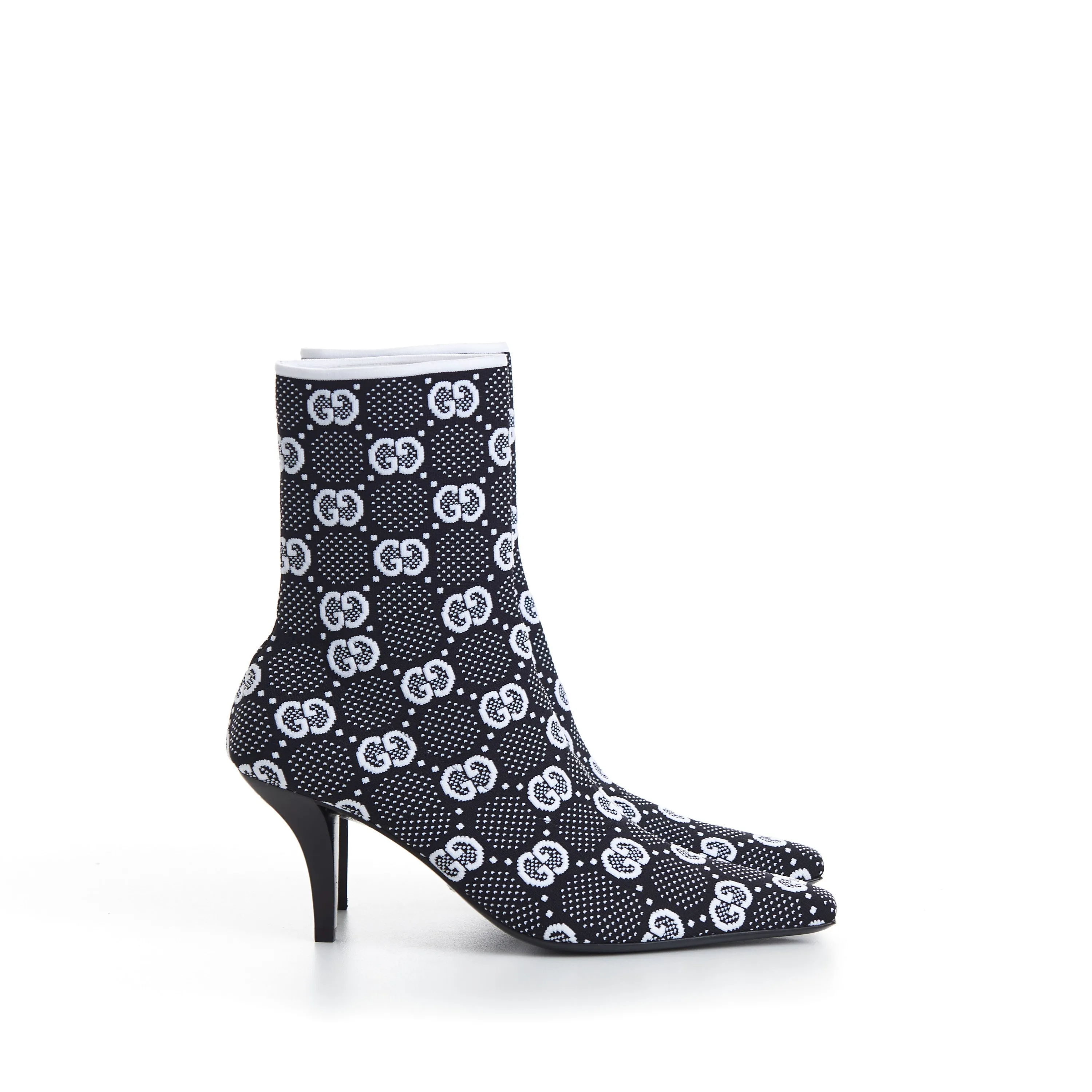 Women's Black GG Knit Ankle Boots - Pointed Toe - Metal G signature