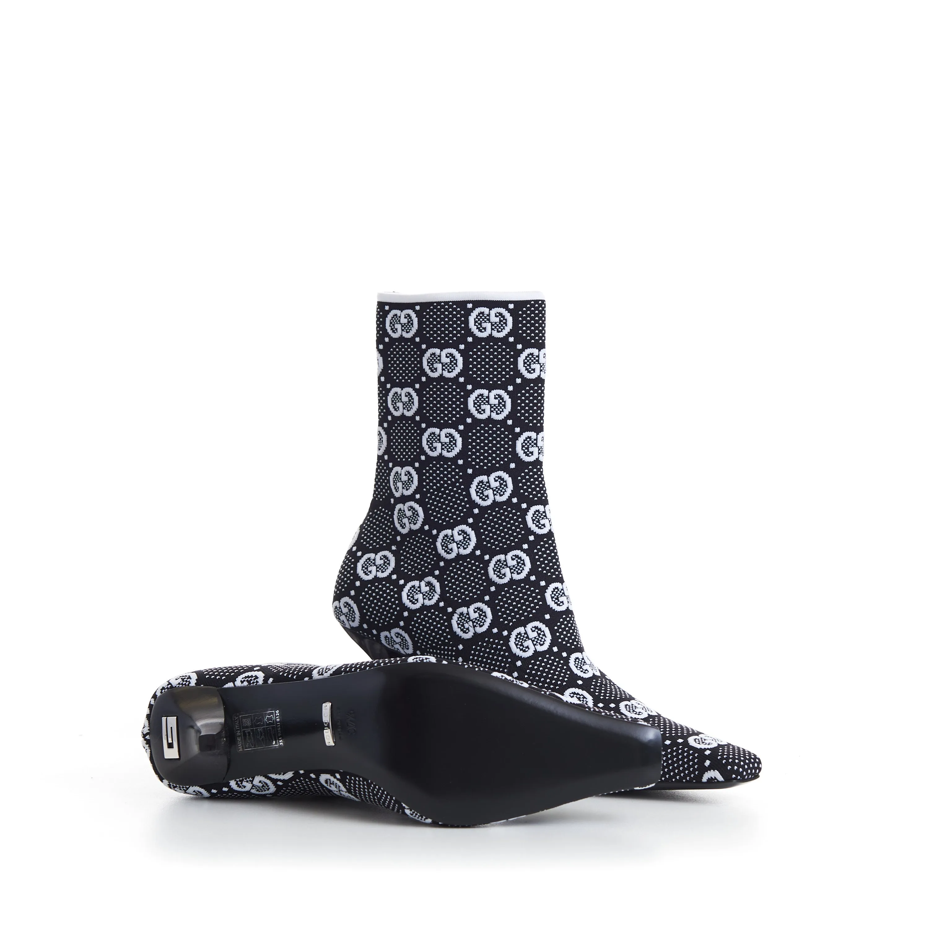 Women's Black GG Knit Ankle Boots - Pointed Toe - Metal G signature