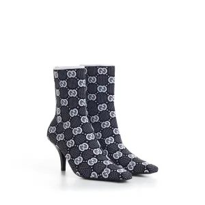 Women's Black GG Knit Ankle Boots - Pointed Toe - Metal G signature