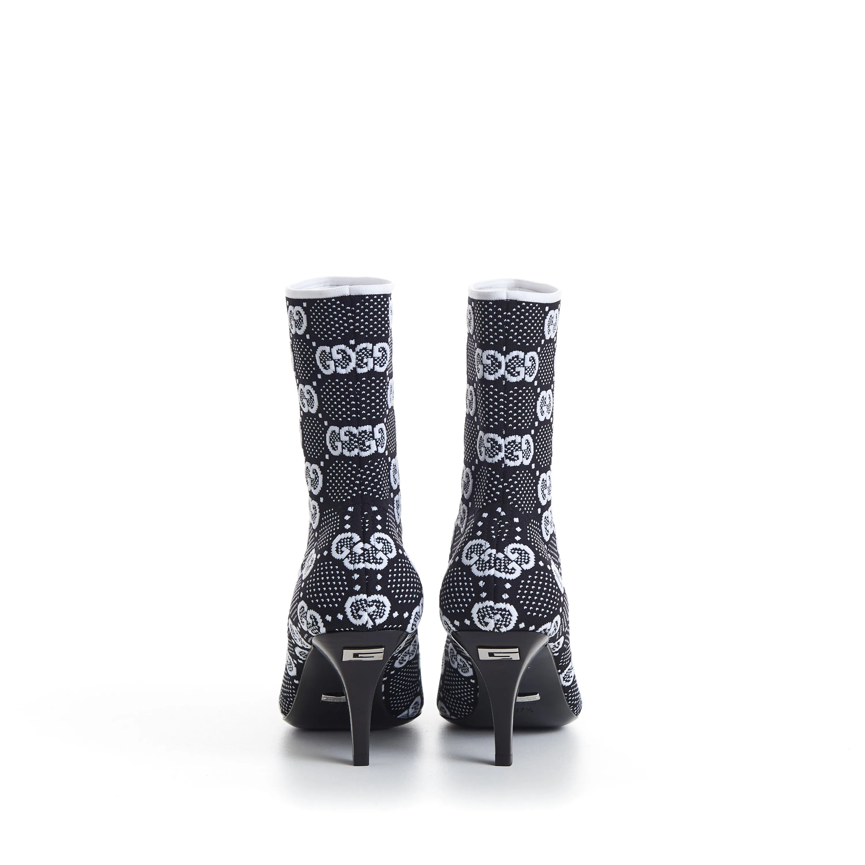 Women's Black GG Knit Ankle Boots - Pointed Toe - Metal G signature