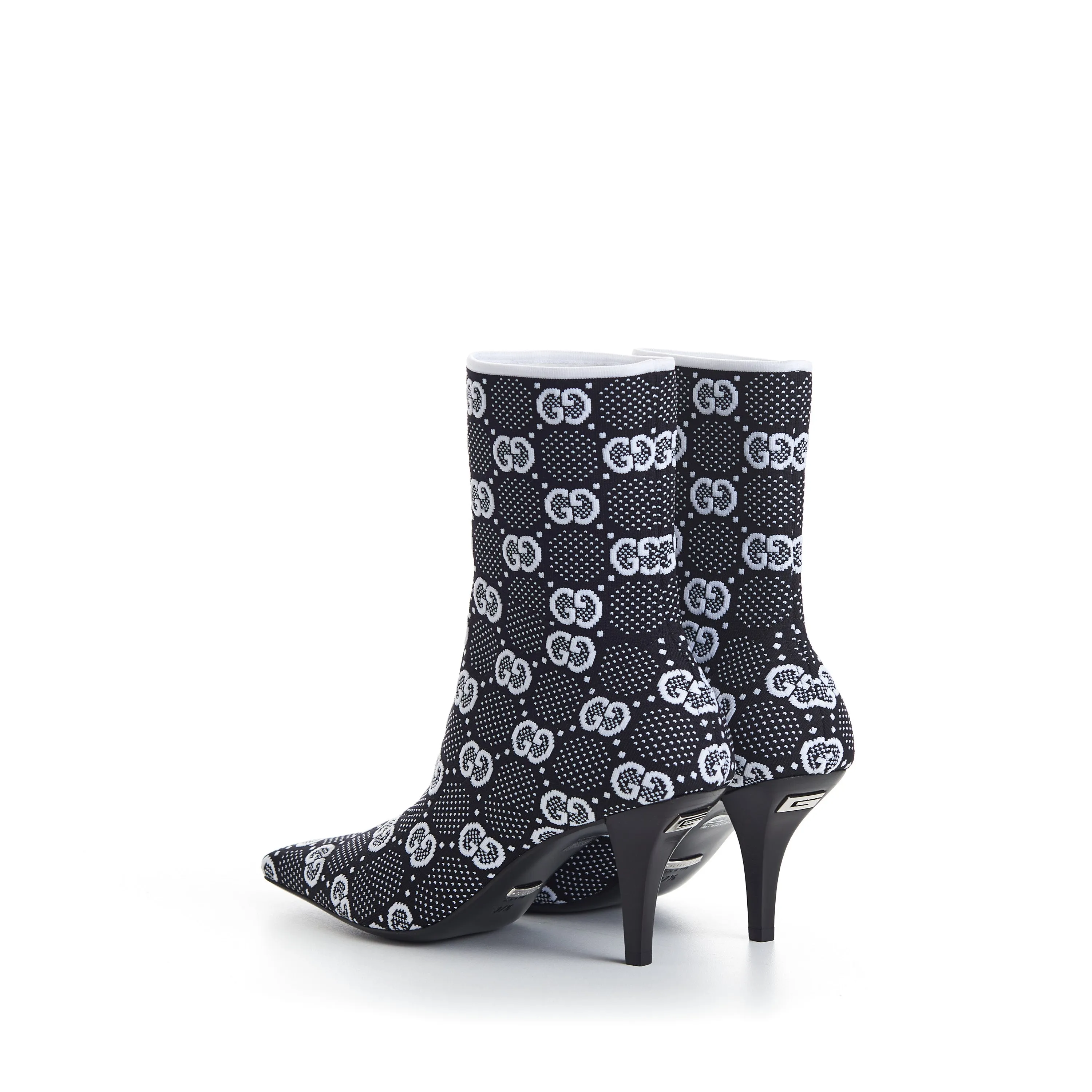 Women's Black GG Knit Ankle Boots - Pointed Toe - Metal G signature