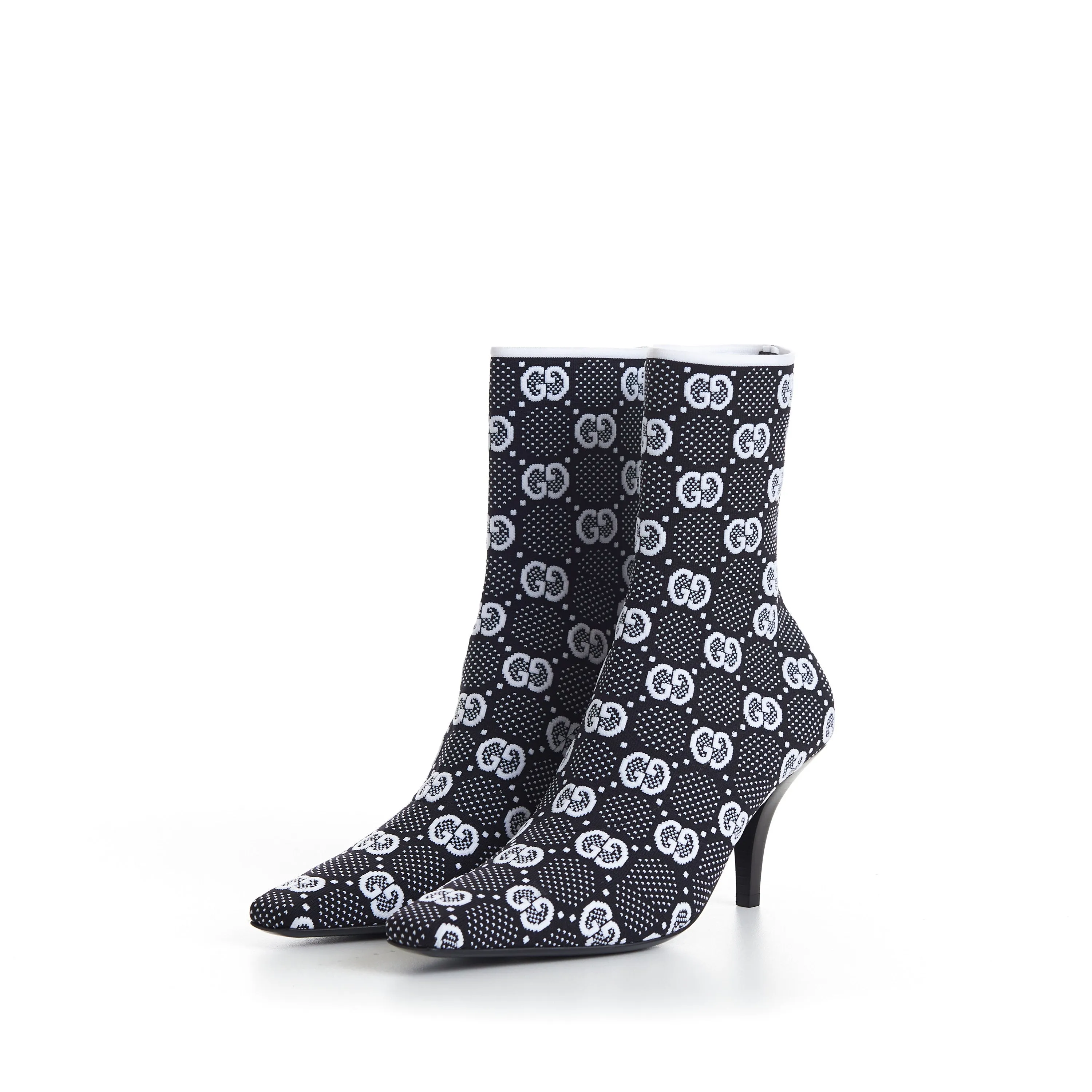 Women's Black GG Knit Ankle Boots - Pointed Toe - Metal G signature