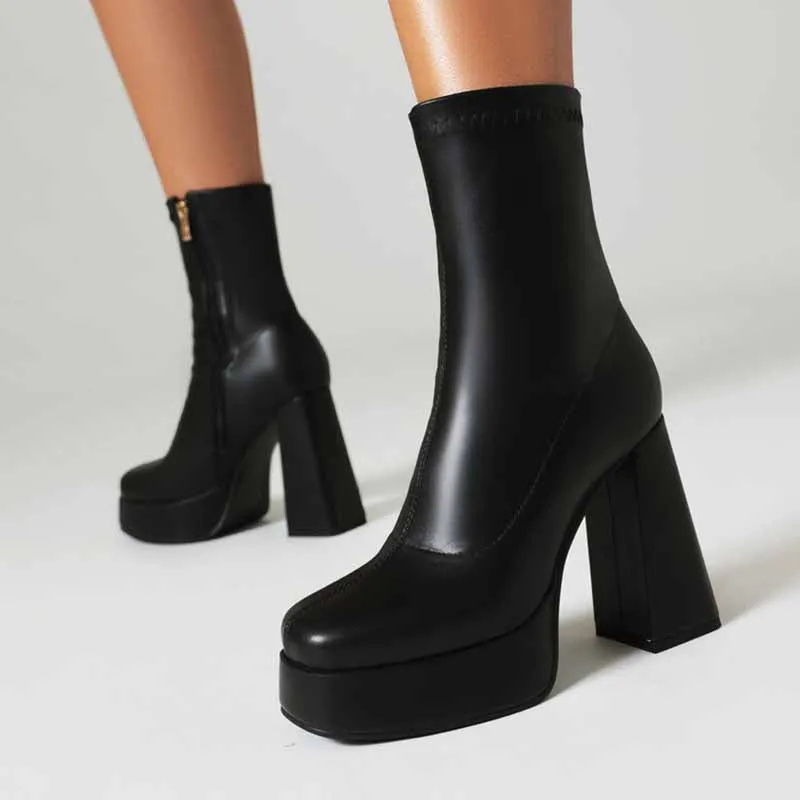 Women's chunky heeled fashion boots plus size trendy short bootie