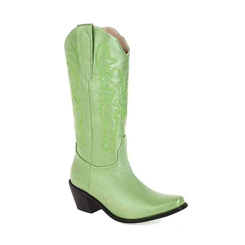 Women's Cowgirl Boots Embroidered Boots Chunky Heels Bridesmaid Dress Boots