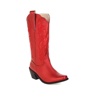 Women's Cowgirl Boots Embroidered Boots Chunky Heels Bridesmaid Dress Boots
