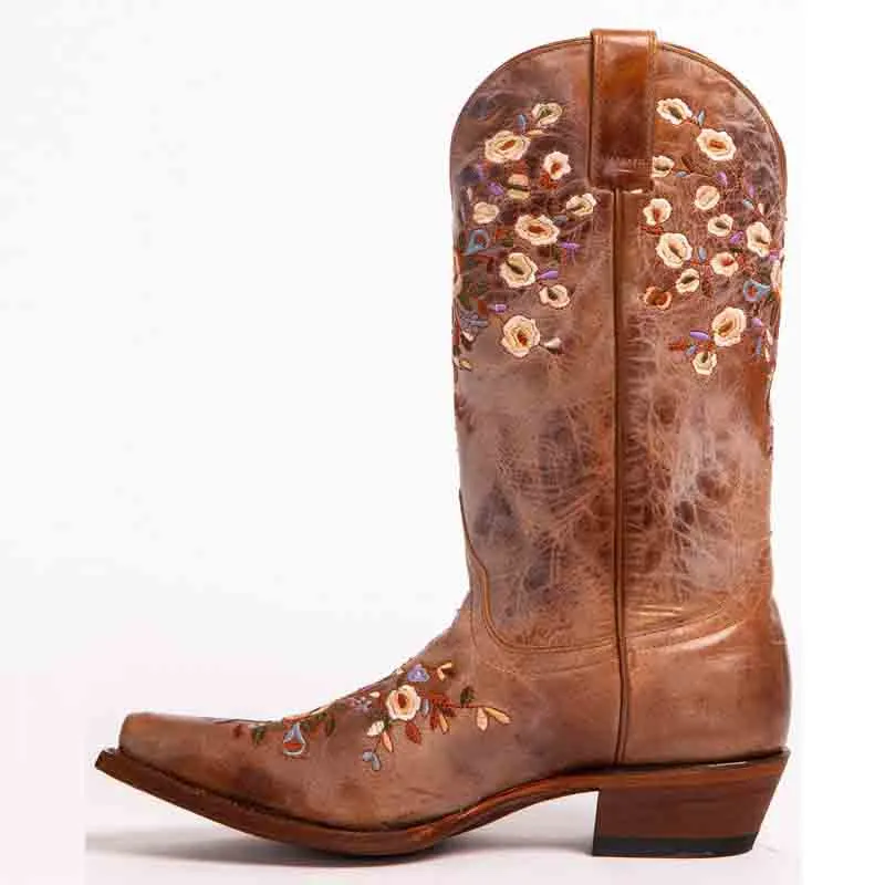Women's Embroidered Printed Western Cowgirl Boots Mid Calf Chunky Heel Boots