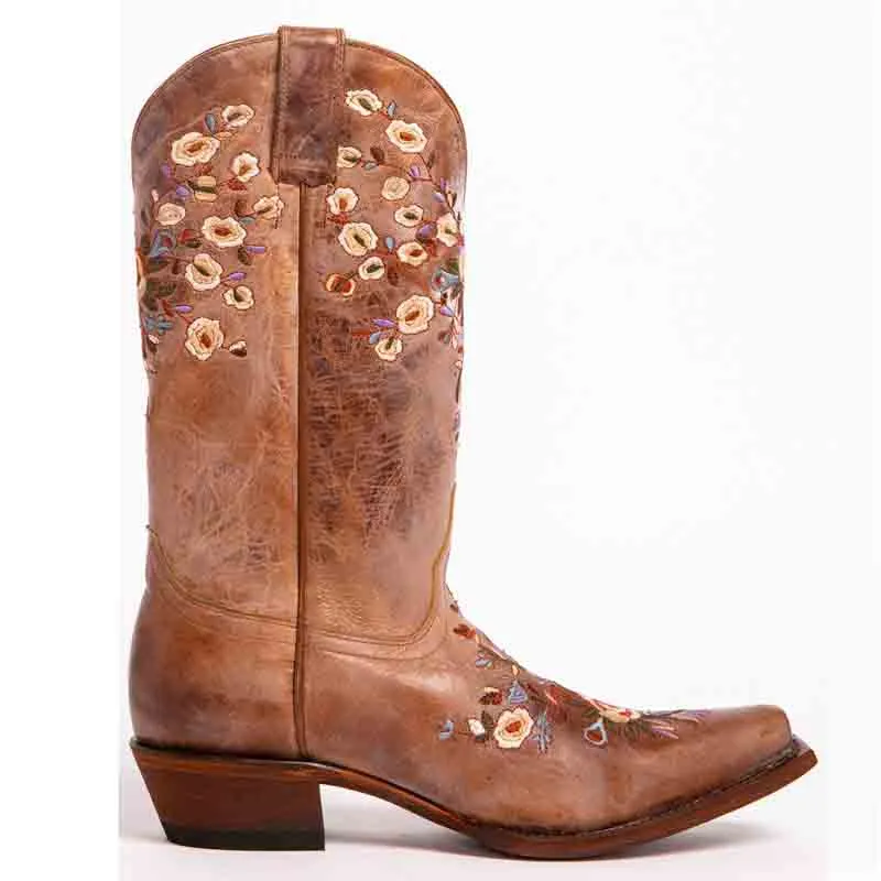 Women's Embroidered Printed Western Cowgirl Boots Mid Calf Chunky Heel Boots