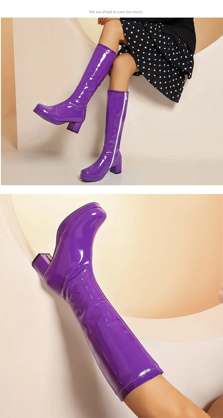 Women's Fashion Boots Over The Knee Block Heel Zipper Boot