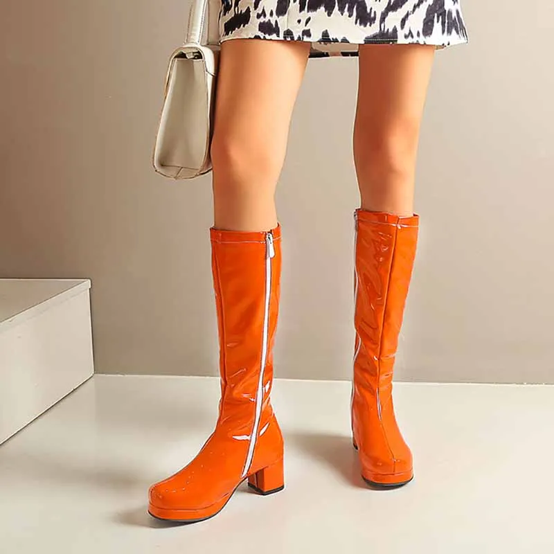 Women's Fashion Boots Over The Knee Block Heel Zipper Boot