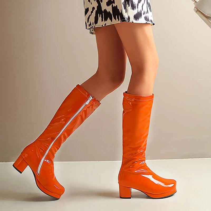 Women's Fashion Boots Over The Knee Block Heel Zipper Boot