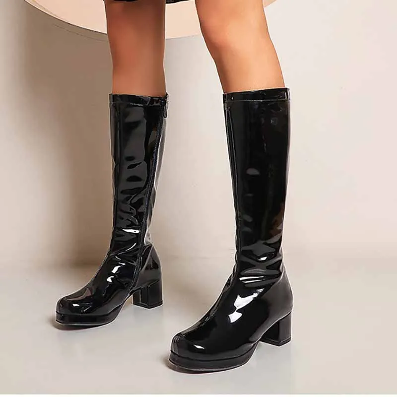 Women's Fashion Boots Over The Knee Block Heel Zipper Boot