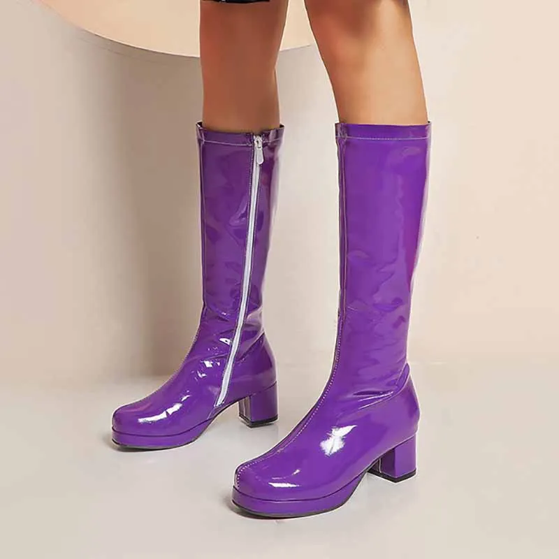 Women's Fashion Boots Over The Knee Block Heel Zipper Boot
