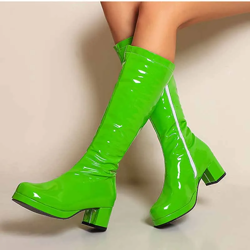 Women's Fashion Boots Over The Knee Block Heel Zipper Boot