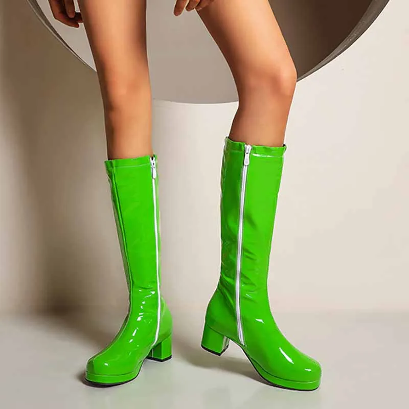 Women's Fashion Boots Over The Knee Block Heel Zipper Boot