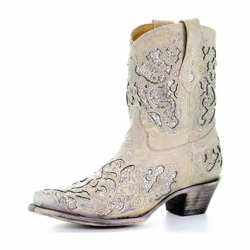 Women's Glitter Short Wedding Boots Western Dress Cowgirl Boots