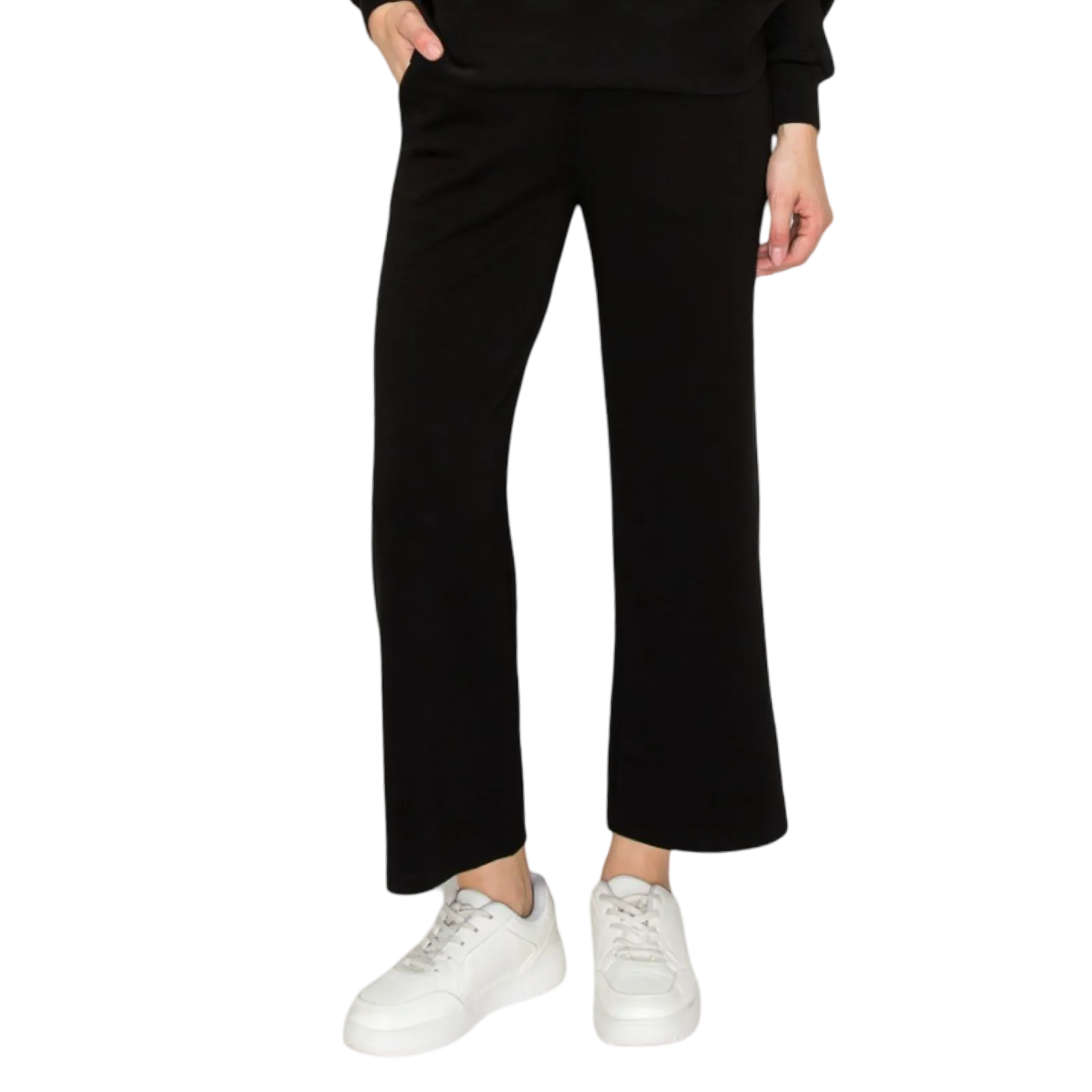 Women's High Rise Cropped Straight Leg Pants-Black