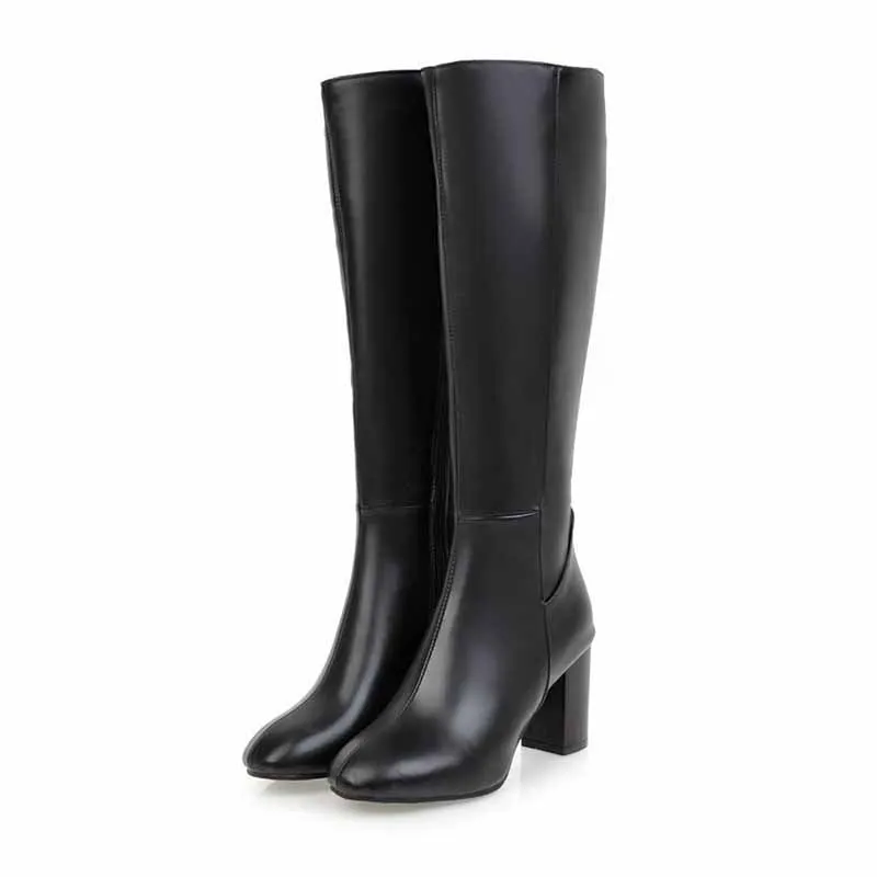 Womens Knee High Boots Pointed Toe High Chunky Heel Booties