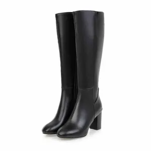 Womens Knee High Boots Pointed Toe High Chunky Heel Booties
