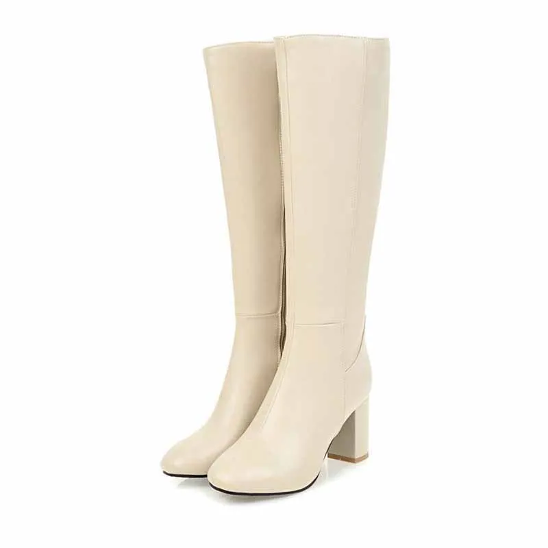 Womens Knee High Boots Pointed Toe High Chunky Heel Booties