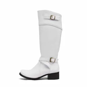 Women's Knee Length Cowgirl Boots Buckled Cowboy boots in white, black,green,khaki color