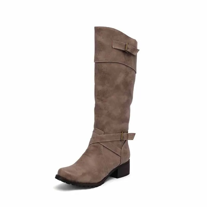 Women's Knee Length Cowgirl Boots Buckled Cowboy boots in white, black,green,khaki color
