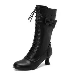 Women's Low Heel Lace-Up Boots with Bow