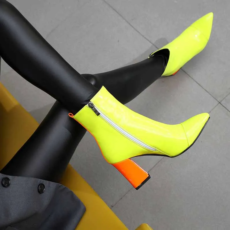 Women's Mid Calf Block Heel Zipper Boot Ankle Boots Low Block Heel Short Booties