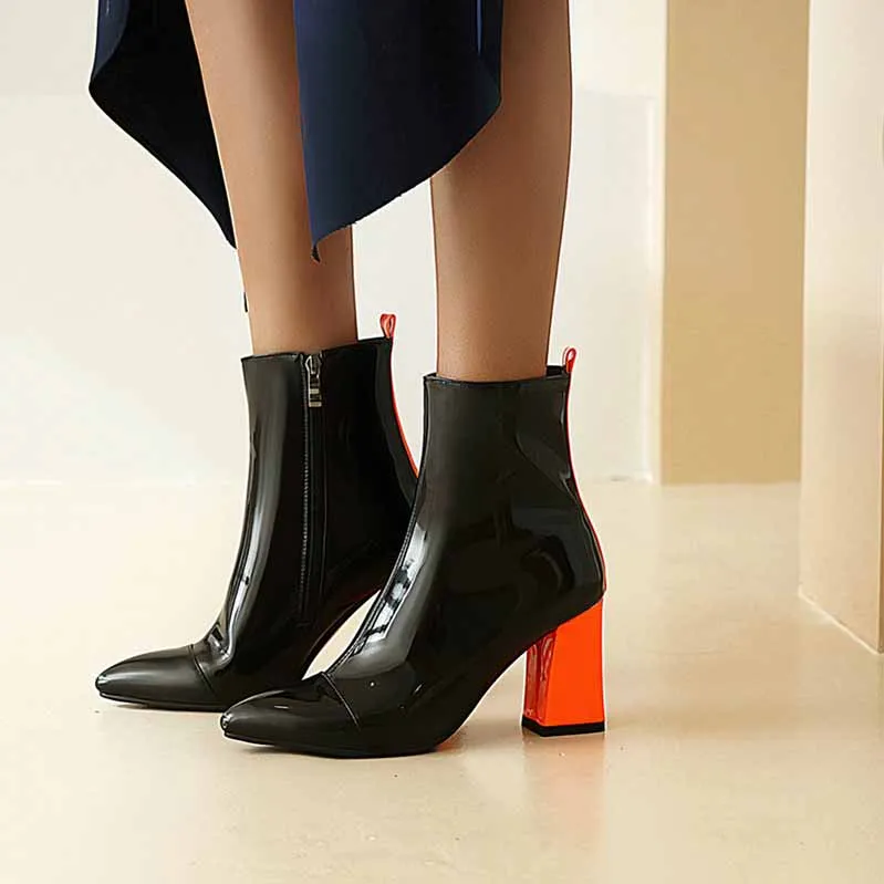 Women's Mid Calf Block Heel Zipper Boot Ankle Boots Low Block Heel Short Booties