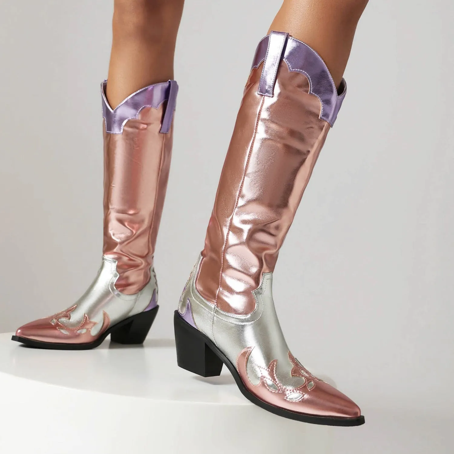 Women's Multicolor Metallic Cowgirl Knee High Boots