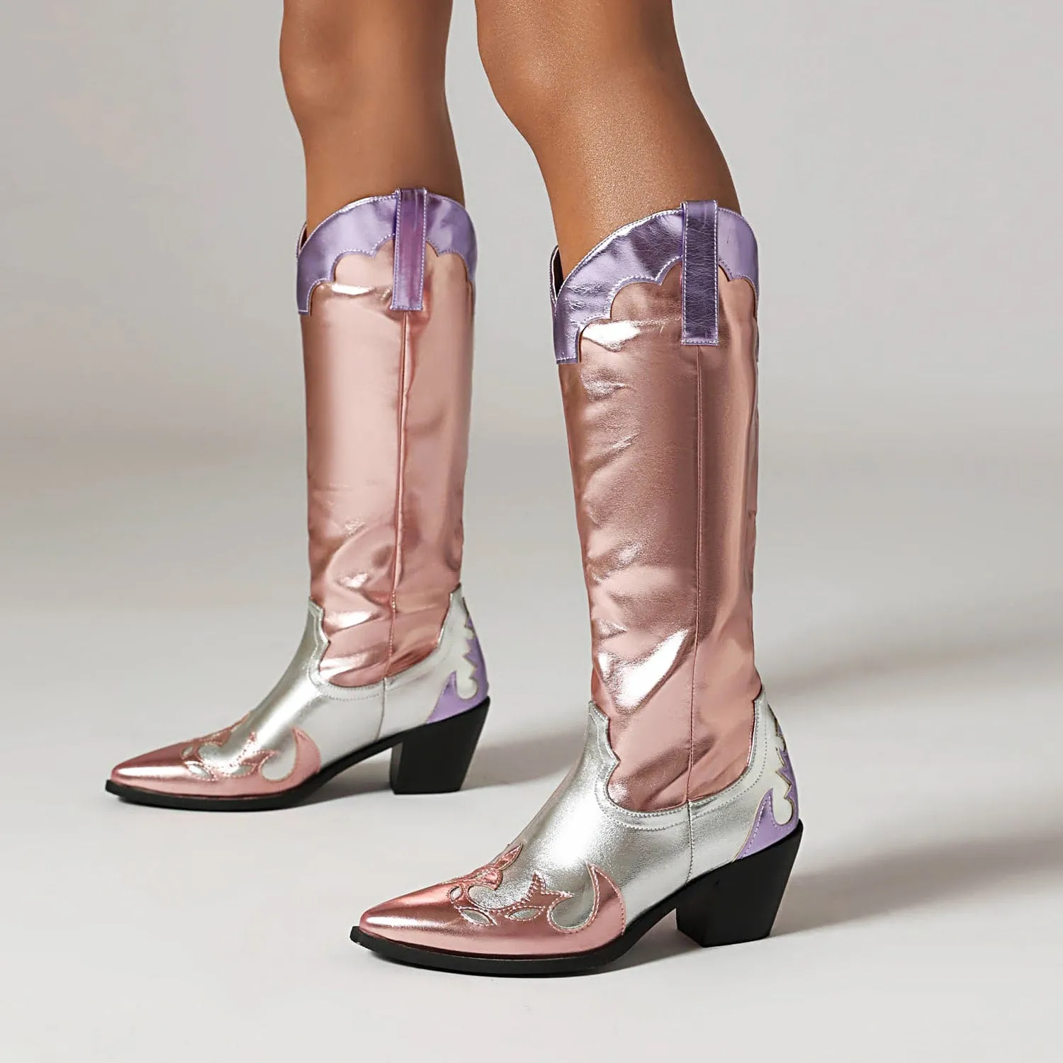 Women's Multicolor Metallic Cowgirl Knee High Boots
